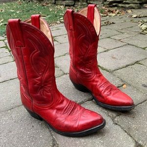 Red leather women’s cowboy boots.
